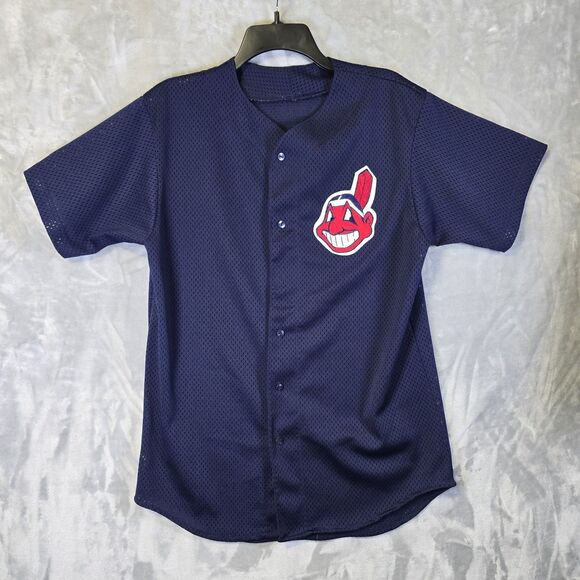 Majestic Other - VTG Cleveland Indians Navy Chief Wahoo Jersey Majestic *missing 1 Button And Tag